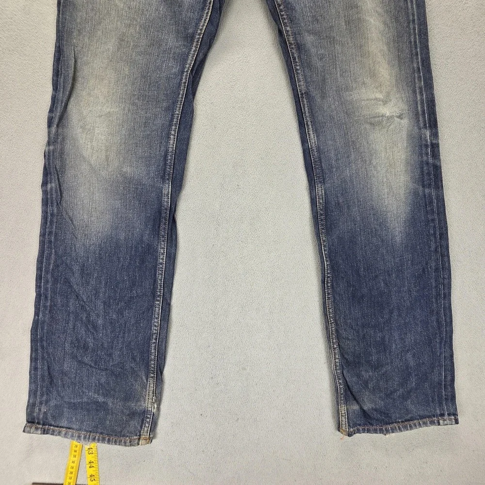 Diesel Jeans Mens 31x34 Blue Larkee Regular Straight Button Fly Distressed 008J4